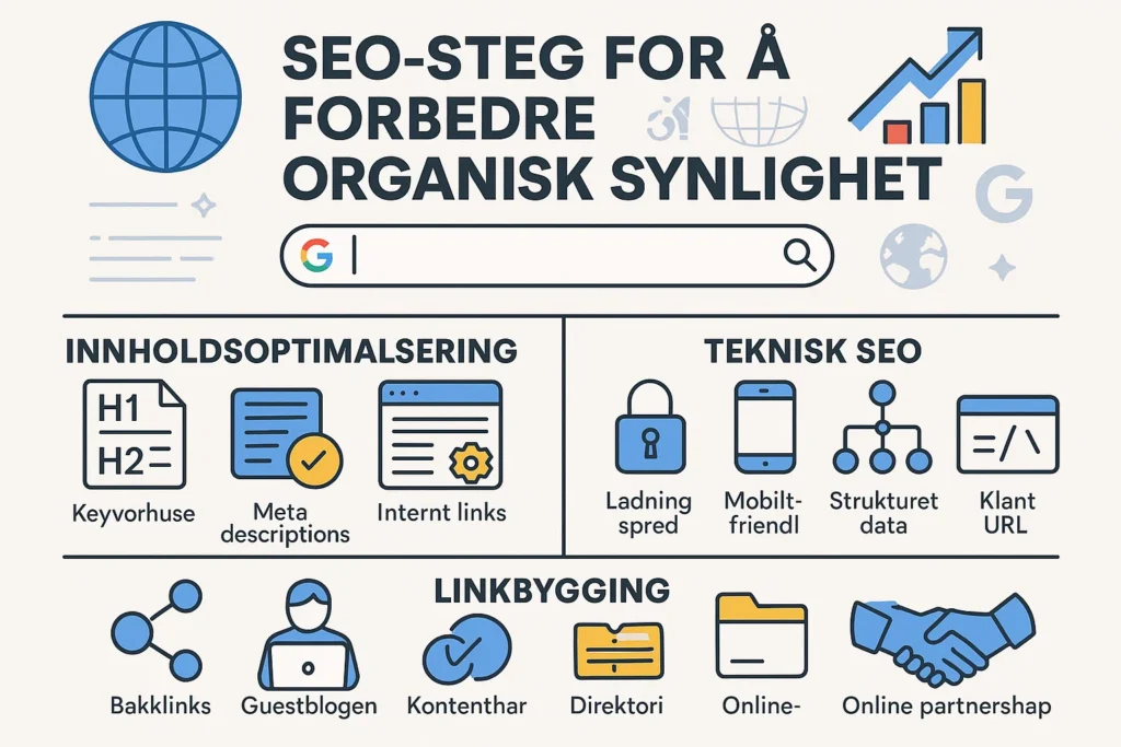 La oss gå gjennom hva organisk synlighet er, og hvilke tiltak som faktisk fungerer for å bli mer synlig på Google i organisk søk. La oss gå gjennom hva organisk synlighet er, og hvilke tiltak som faktisk fungerer for å bli mer synlig på Google i organisk søk.